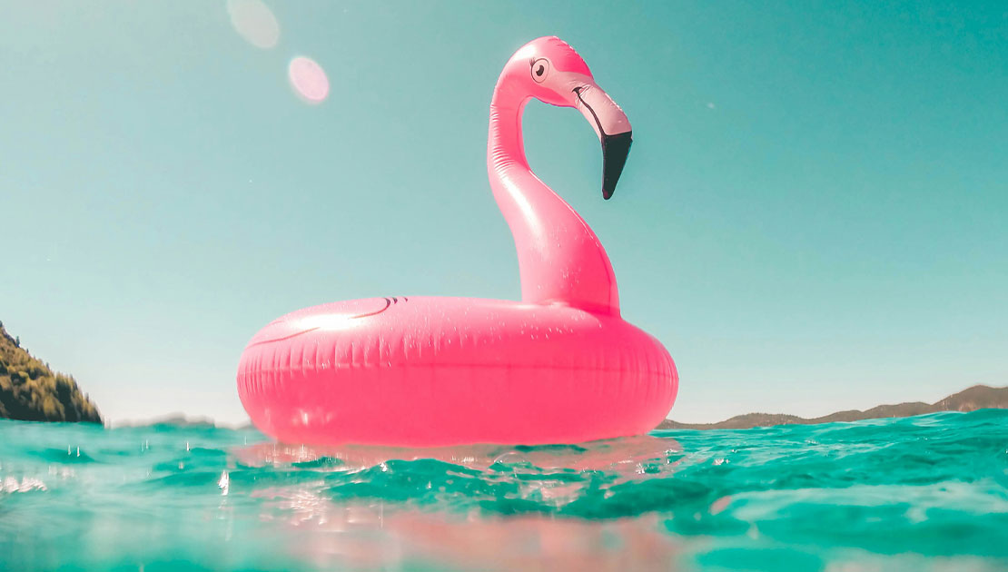 Beitragsbild Urlaubszeiten 2024 - Rosa Flamingo-Schwimmring.